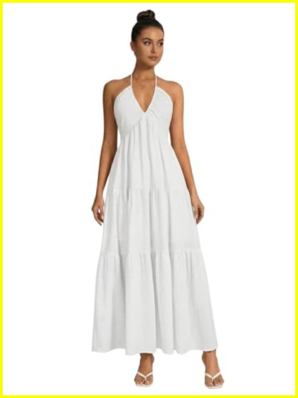 Backless Halter Maxi Dress Sleeveless Ruched Tiered Flowy